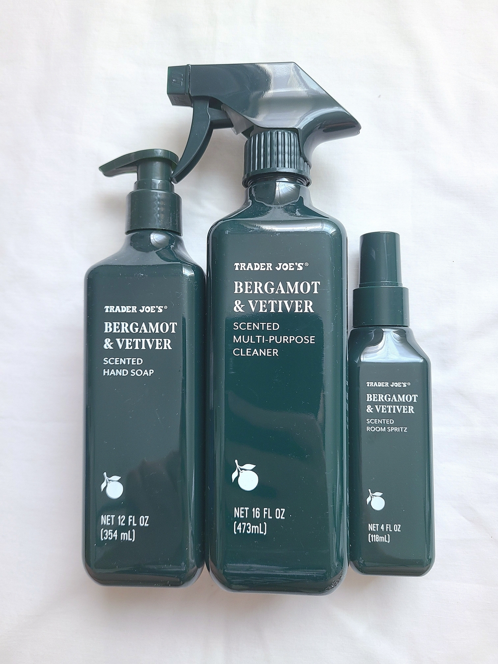 Trader Joe's Bergamot & Vetiver Hand Soap, Multi-purpose Cleaner, Room Spritz